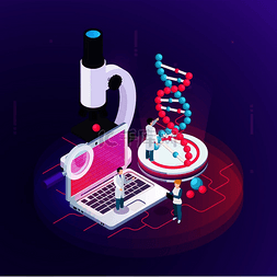 微分子图片_纳米技术等距设计概念说明了显微