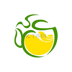 绿茶薄荷图片_带有柠檬隔离创意标志的茶草药热