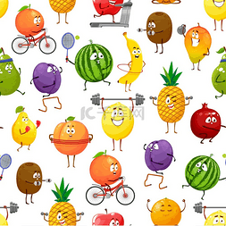 卡通菠萝水果图片_与卡通运动员水果人物的无缝模式