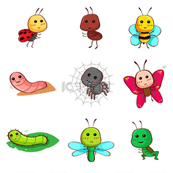 动物卡通剪纸图片_可爱卡通昆虫和虫子图标的矢量图