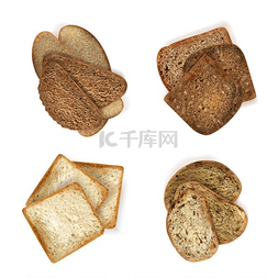 不同的面包片设置有营养符号现实