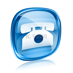 aqua图片_电话图标蓝色玻璃，在白色背景上