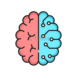 科技大脑大脑图片_人工智能、数字技术轮廓图标与人