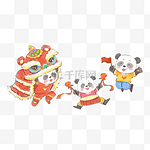 国庆节国庆熊猫舞狮子欢乐过节