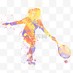 彩色人物剪影素材图片_女子运动员打网球剪影