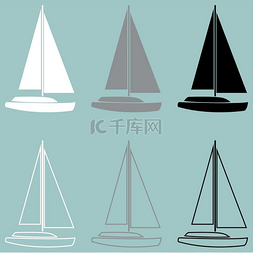 灰色放松图片_游艇白色灰色黑色图标。游艇白色