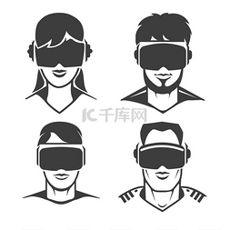 愿景的图标图片_戴着虚拟现实眼镜的人头。