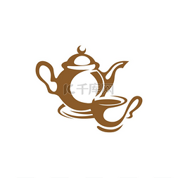 古董咖啡图片_咖啡壶和一杯咖啡隔离轮廓图标。