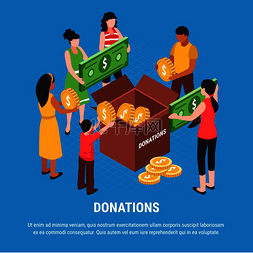 志愿者中图片_捐赠广告背景与人们将硬币和钞票