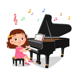 钢琴卡通图片_一个男孩和一个女孩弹钢琴的插图
