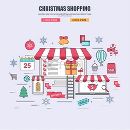 手绘电子网页图片_在圣诞节的在线商店购买商品的细