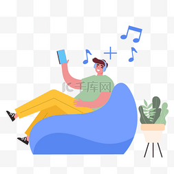 人物演讲插画图片_有声读物沙发聆听