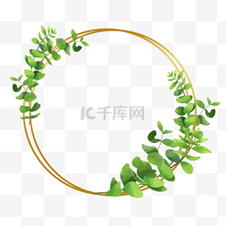 绿色叶子圆叶子图片_简单圆形绿色叶子金箔叶子边框