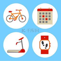 组织的图标图片_跑步机和自行车孤立的图标集。