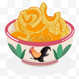 卡通美食图标背景图片_泰国小吃公鸡碗里的小吃