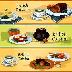 烤蛋图片_英国美食横幅包括鱼和薯片、爱尔