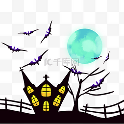 万圣节城堡图片_万圣万圣节城堡蝙蝠月圆