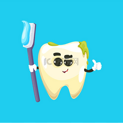 牙科标志图片_表情符号脏牙卡通人物用刷子和牙