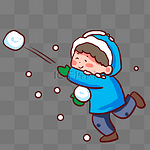 冬天打雪仗玩耍玩雪男孩