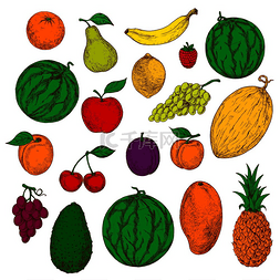 菠萝哈密瓜图片_美味的热带芒果、菠萝和橙子、香