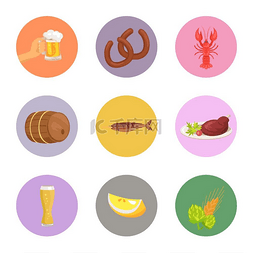 啤酒小龙虾图片_白色的食物和饮料矢量插图。