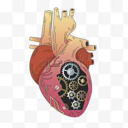 红色心脏器官图片_心脏齿轮复古蒸汽朋克插画
