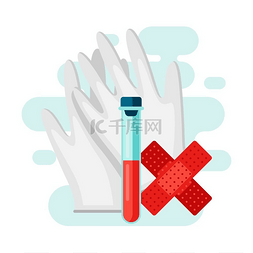 白色手套手图片_扁平式验血隔离在白色背景上的医