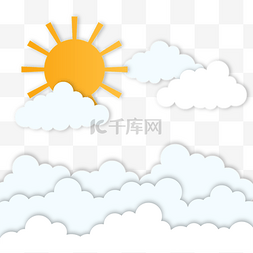 儿童夏日元素图片_剪纸风格夏日太阳云朵