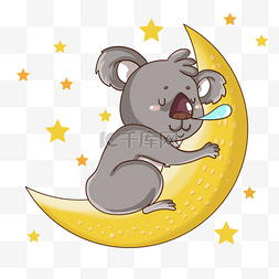 动物童话插画图片_月亮上的考拉童话插画