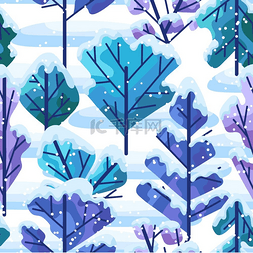 冬季无缝图案搭配树木森林的自然