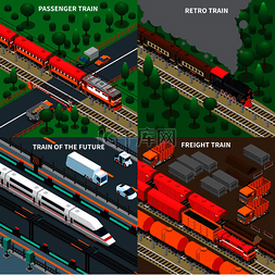 火车插图图片_客运和货运列车、现代和复古运输