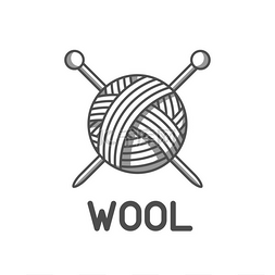 羊毛球图片_带有毛线球和织针的羊毛标志。