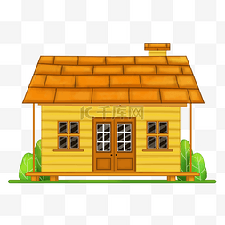 林中小木屋图片_卡通风格橙黑色窗子黄色小木屋剪