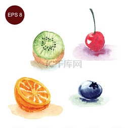 手绘莓果图片_美味的水彩水果和浆果