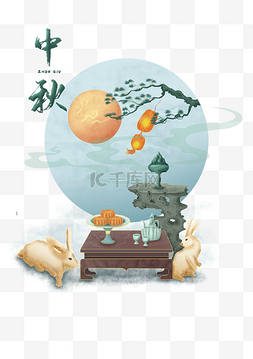 中秋中秋节玉兔月圆图