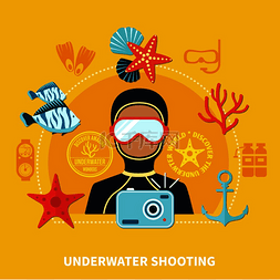 技能矢量图标图片_水下拍摄组合包括带相机的潜水员