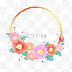 花卉圆形图片_日本新年贺卡山茶花边框圆形