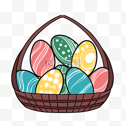 蓝色的彩蛋图片_篮子里的复活节可爱卡通彩蛋