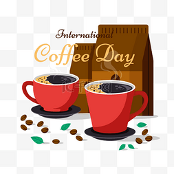 美味咖啡豆图片_国际咖啡日咖啡豆和红色杯子