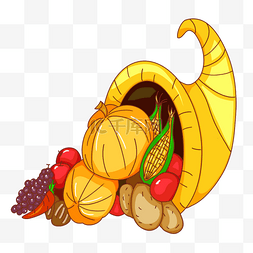 健康蔬菜插画图片_感恩节聚宝盆里有丰饶的食物