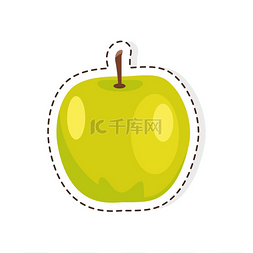 水果游戏图片_绿色苹果平面矢量隔离贴纸或图标