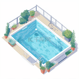 蓝色卡通夏季泳池