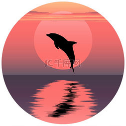 Vector illustration of dolphin. Jumping dolph