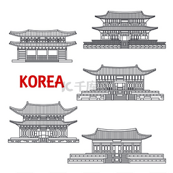 王朝图片_朝鲜王朝的韩国五大宫殿细线图标