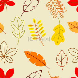 9月红色图片_无缝花朵图案搭配风格化的秋叶简