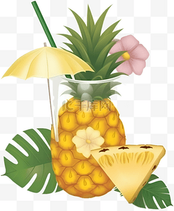 菠萝植物图片_夏天卡通菠萝果汁
