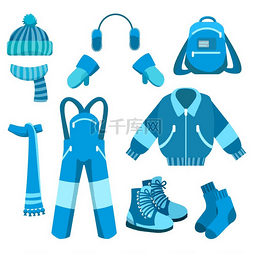 蓝色冬季衣服系列。