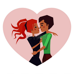卡通亲吻中的情侣图片_热恋中的亲吻情侣，与男友的海报