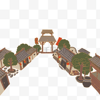 古风古镇街道街景古建筑年货节古代