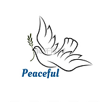 飞翔的白鸽，嘴里长着橄榄枝，上面写着“和平”字样 - 蓝色文字。